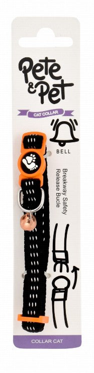 Pete & Pet Black & Orange Cat Collar with Bell