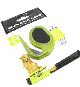 green meadow blue open knot pet comb
