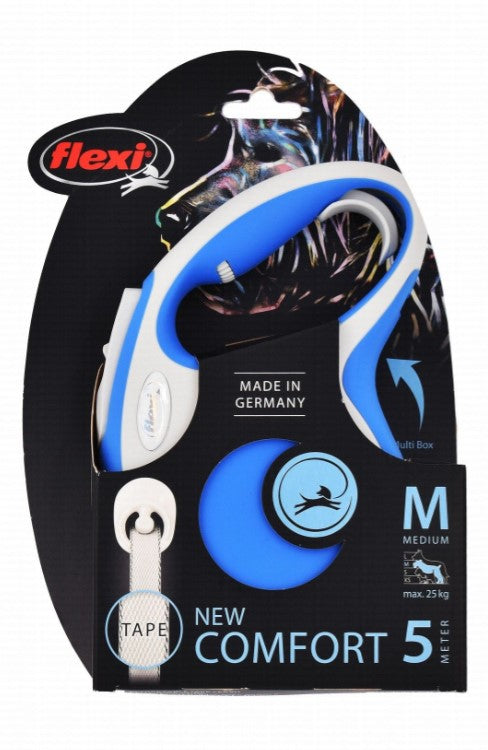 Flexi Comfort Medium Blue & White 5m Retractable Tape Leash for Dogs (Up to 25kg)