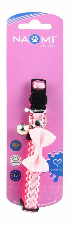 Naomi XS Pink & White Cat Collar with Bow & Bell