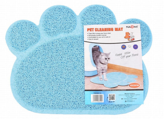 naomi blue paw shaped cat litter mat (40*30)