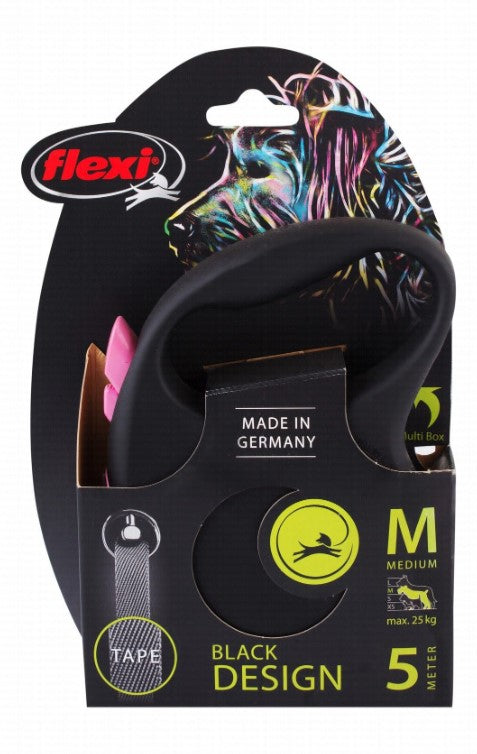 Flexi Design Medium Black & Pink 5m Retractable Tape Leash for Dogs (Up to 25kg)