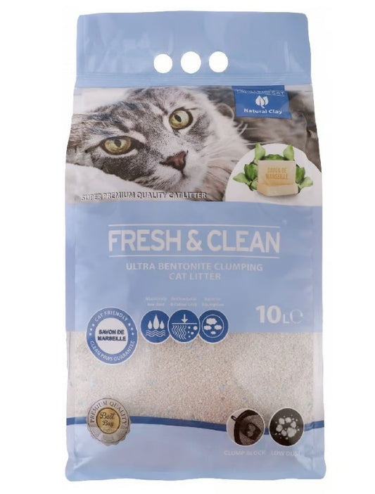 fresh & clean bentonite ultra clumping cat litter marseille soap scent 10L