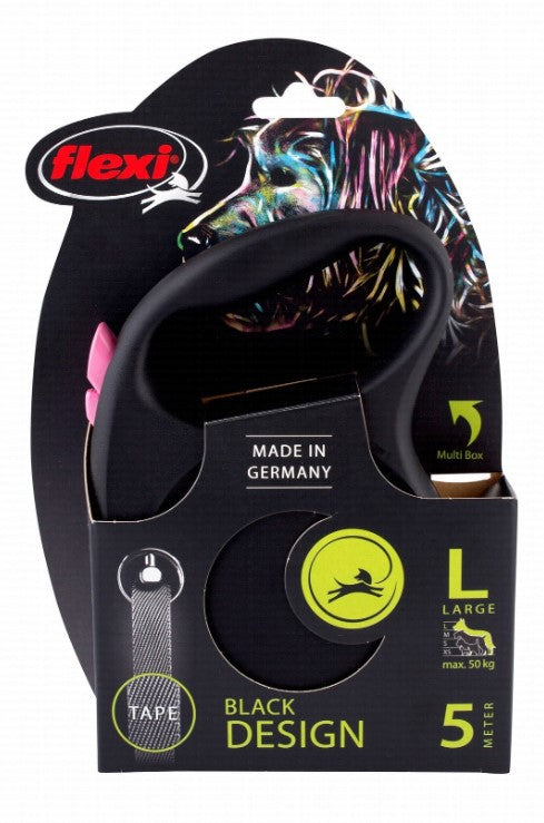 Flexi Design Large Black & Pink 5m Retractable Tape Leash for Dogs (Up to 50kg)
