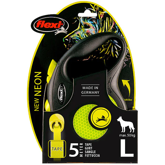 Flexi Neon large Black & yellow 5m Retractable Tape Leash for Dogs (Up to 50kg)