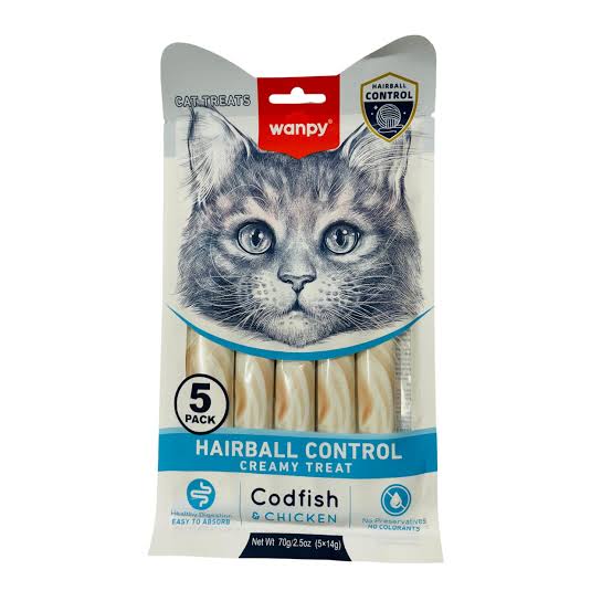 Wanpy Creamy Cat Treats hair ball with codfish & chicken (5 Pieces)