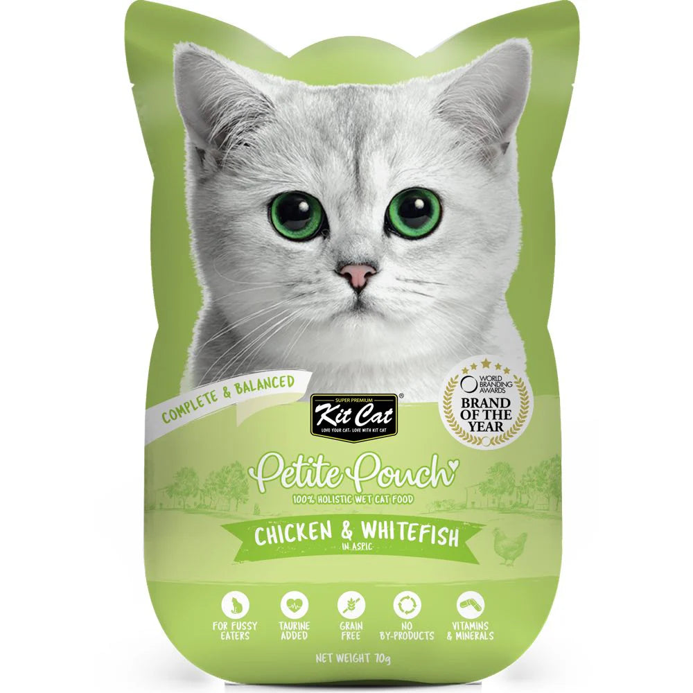 Kit Cat Petite Pouch Wet Cat Food with Chicken & Whitefish in Aspic 70 gr