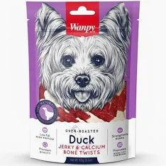 Wanpy dog treats with duck jerky bone twist 100g