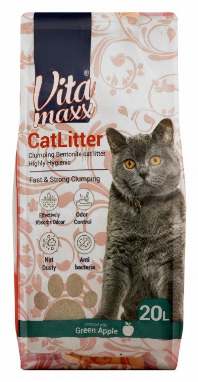 Vita Maxx Antibacterial Bentonite Clumping Cat Litter green apple Scent 20L