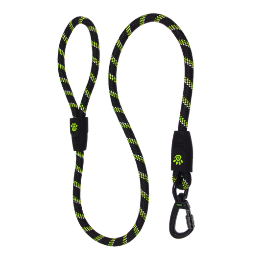 Doco Small Black & Green Reflective Rope Dog Leash (150x0.8cm)