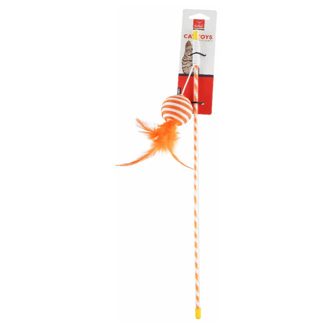 Nunbell Green & White Wand Cat Teaser Toy with Feathers